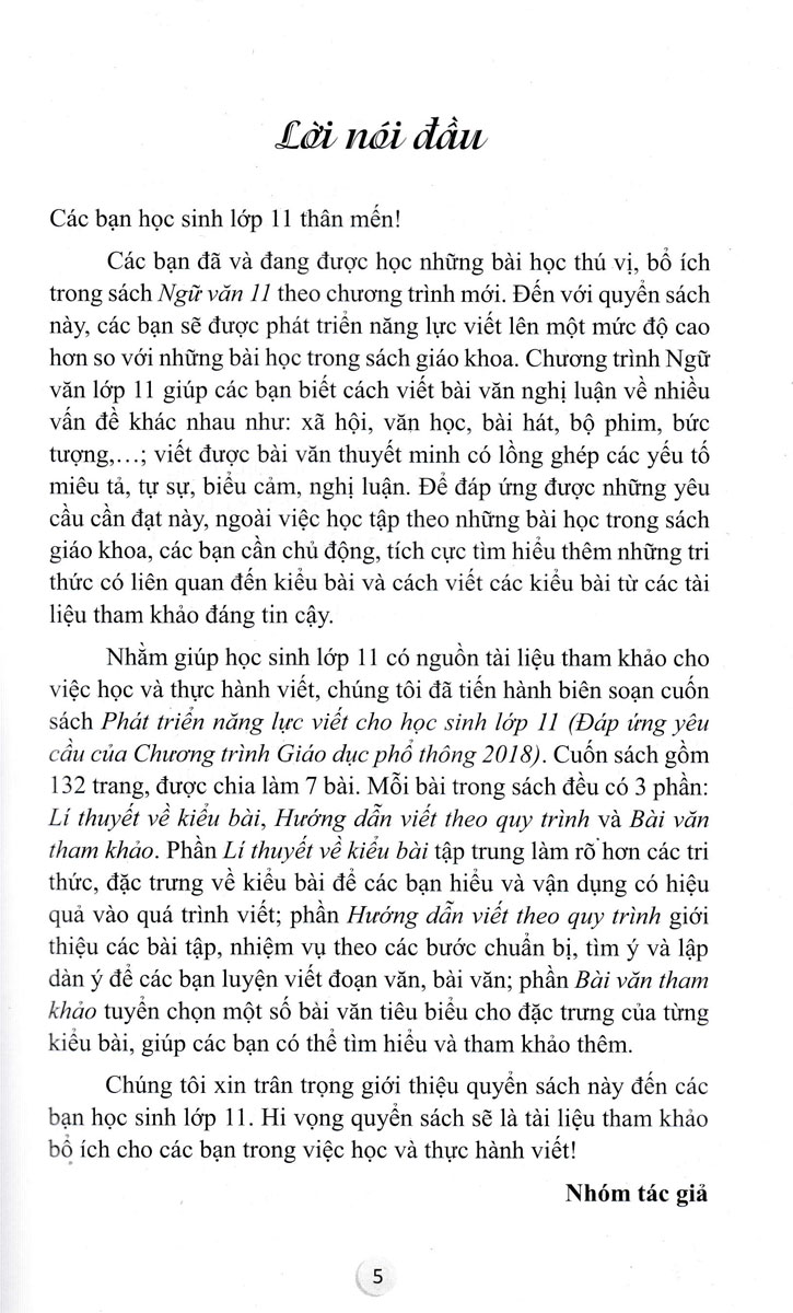 PHÁT TRIỂN NĂNG LỰC VIẾT CHO HỌC SINH LỚP 11 (Đáp ứng yêu cầu của Chương trình GDPT 2018)